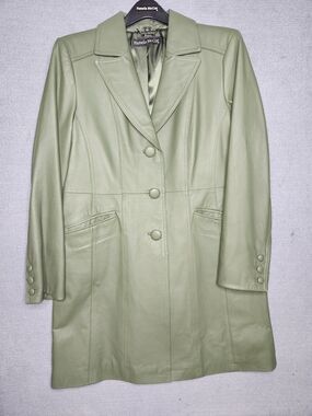 Pamela McCoy Light Sage Green Leather Coat